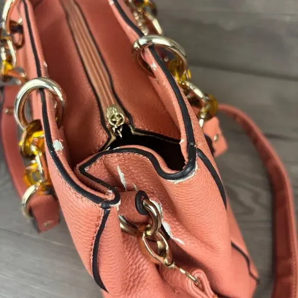 Michael Kors MK Satchel Hand Bag Shoulder Bag Peach Chain Cross Body Satchel - Picture 14 of 16